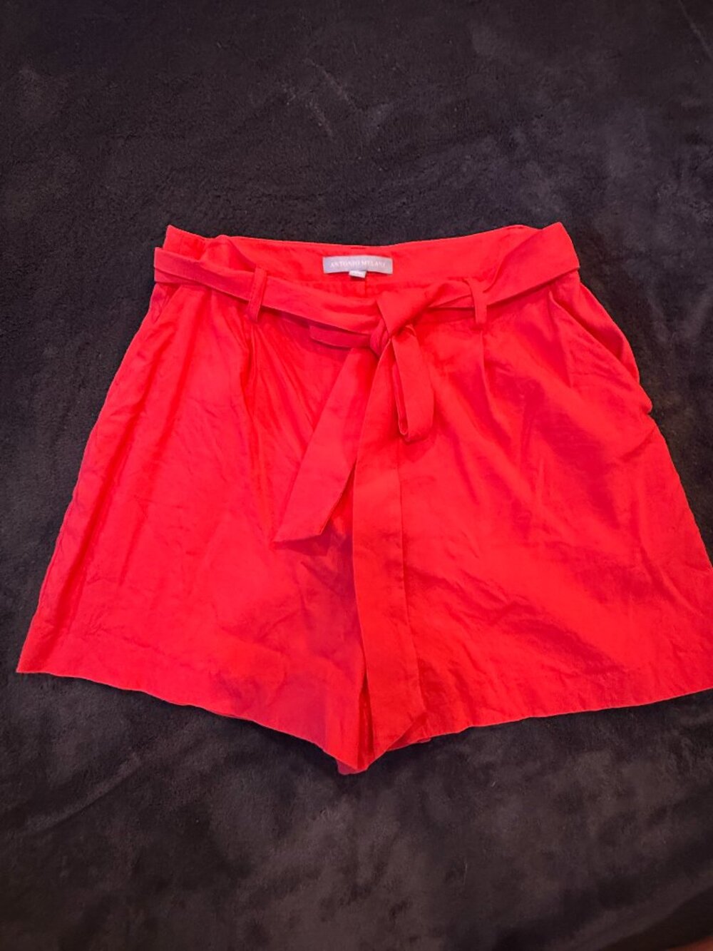 Antonio Melani Linen Blend Tie Waist Shorts Red Size 8 High Rise Amee Pleated